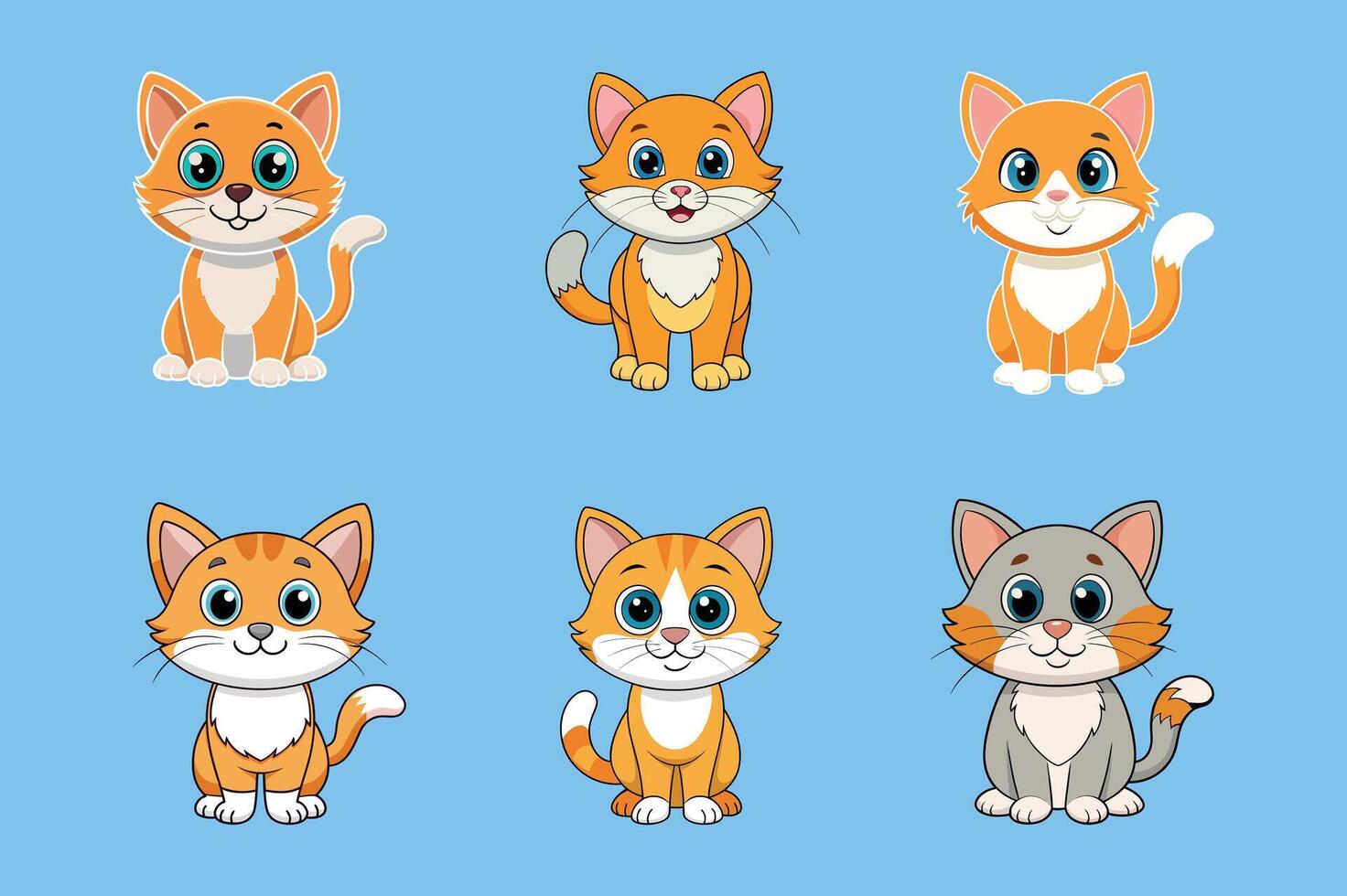 Set of stickers with cute and funny doodle cats vector