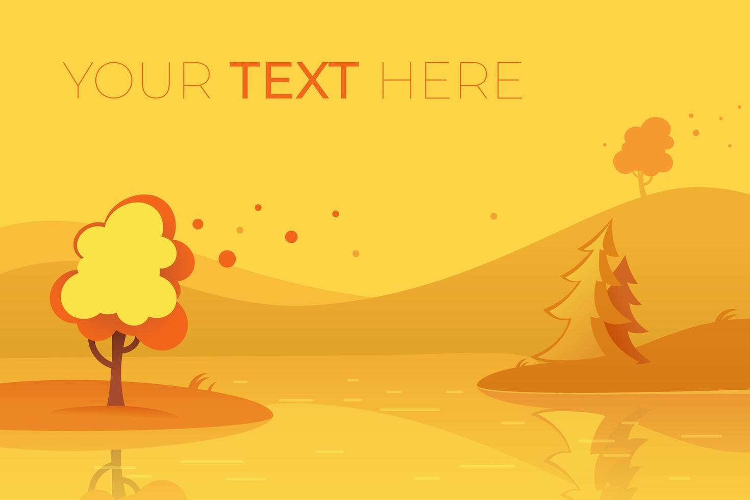Horizontal banner with autumn landscape and copy space. illustration in flat style with place for your text. Autumn illustration with tree and lake. EPS10 vector