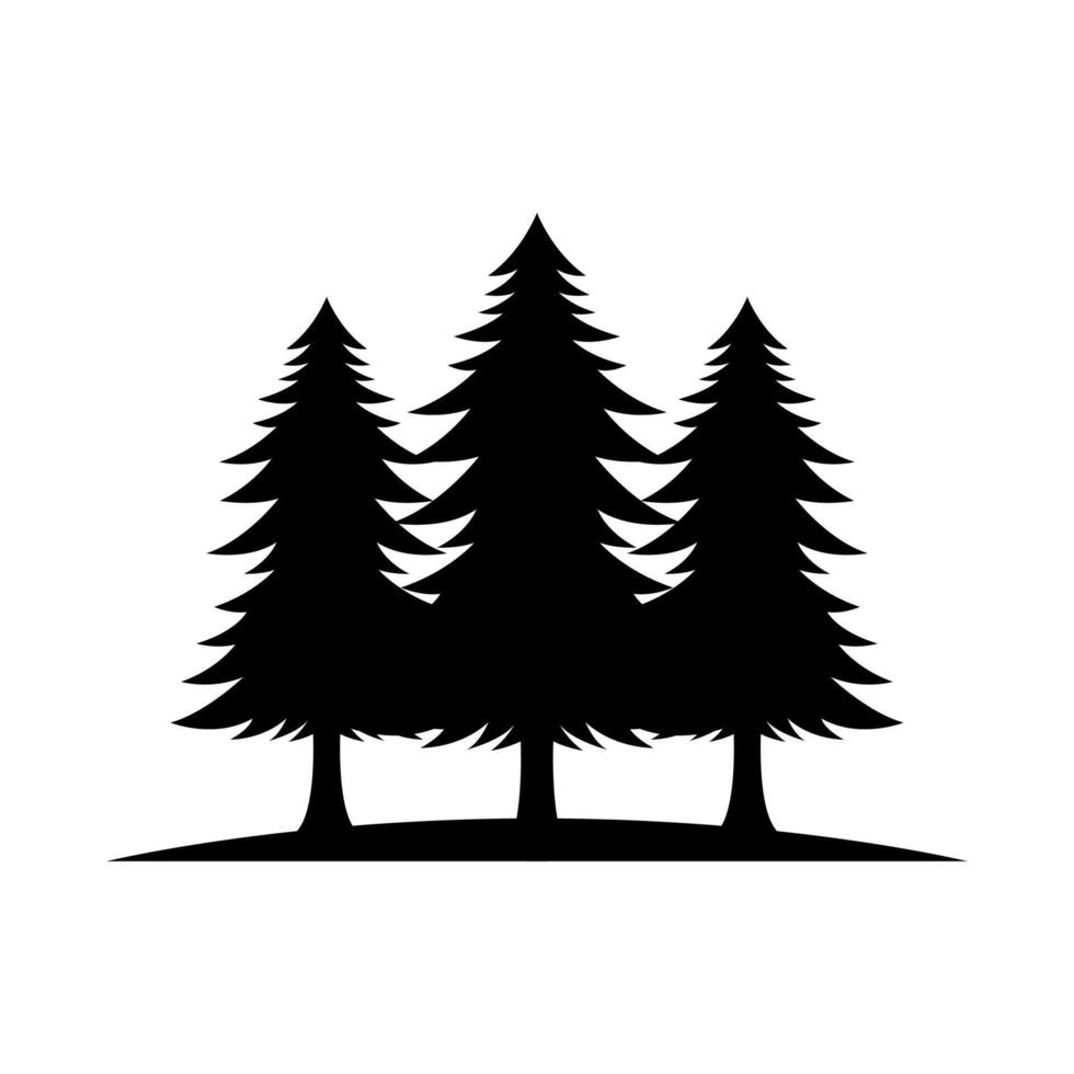 Larch or spruce silhouette, evergreen tree, black silhouette isolated on white background. vector