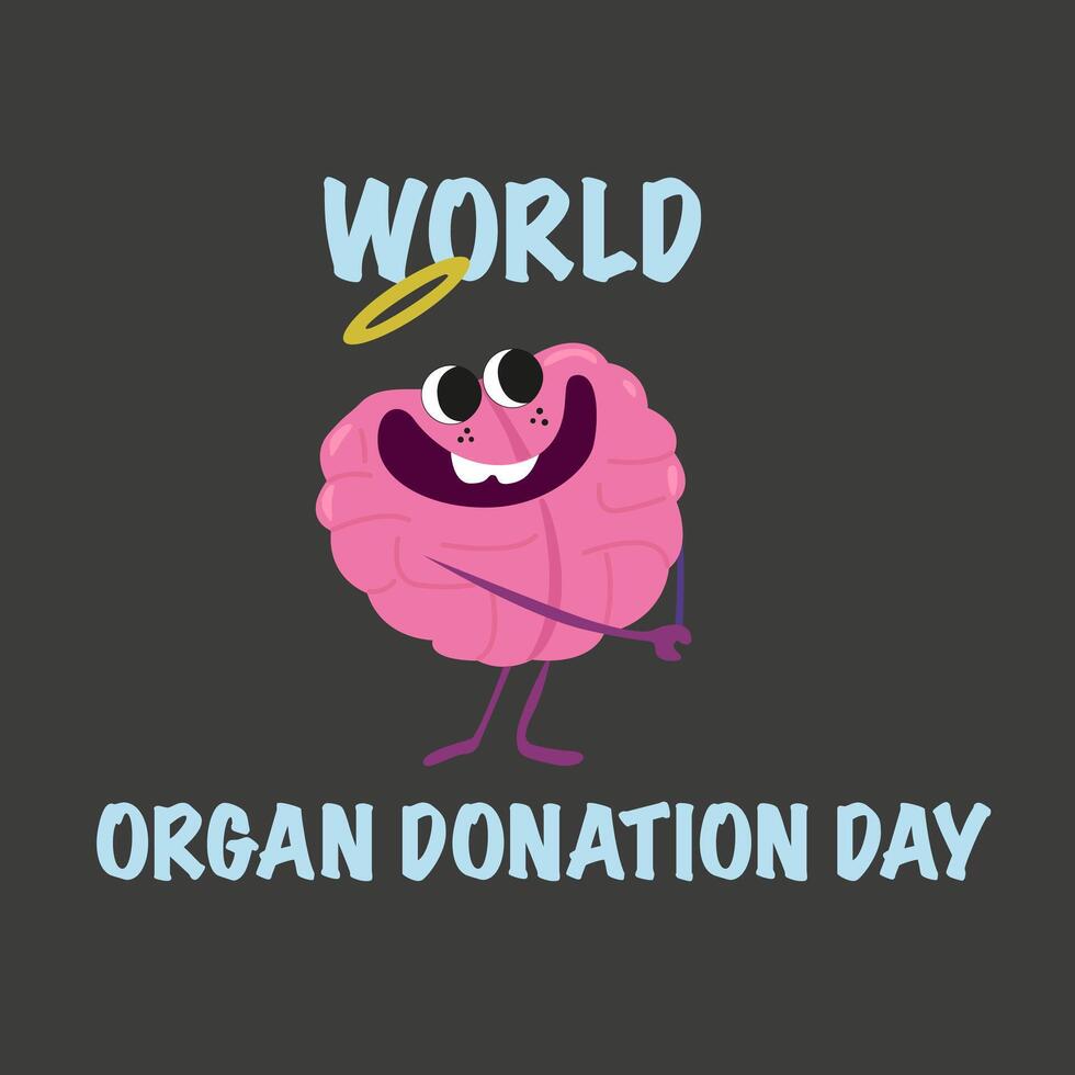 World Organ donation day illustration. Saving Lives and Health Care. Flat organs, heart, intestines, brain and inscription. Human hands holding a donor heart vector