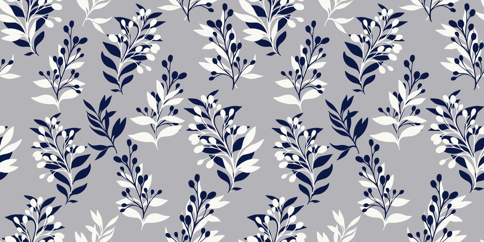 Simple tropical pattern with abstract shape branches leaves on a grey background. hand drawing sketch. Creative unique floral stems light seamless print. Design for fashion, fabric, wallpaper vector
