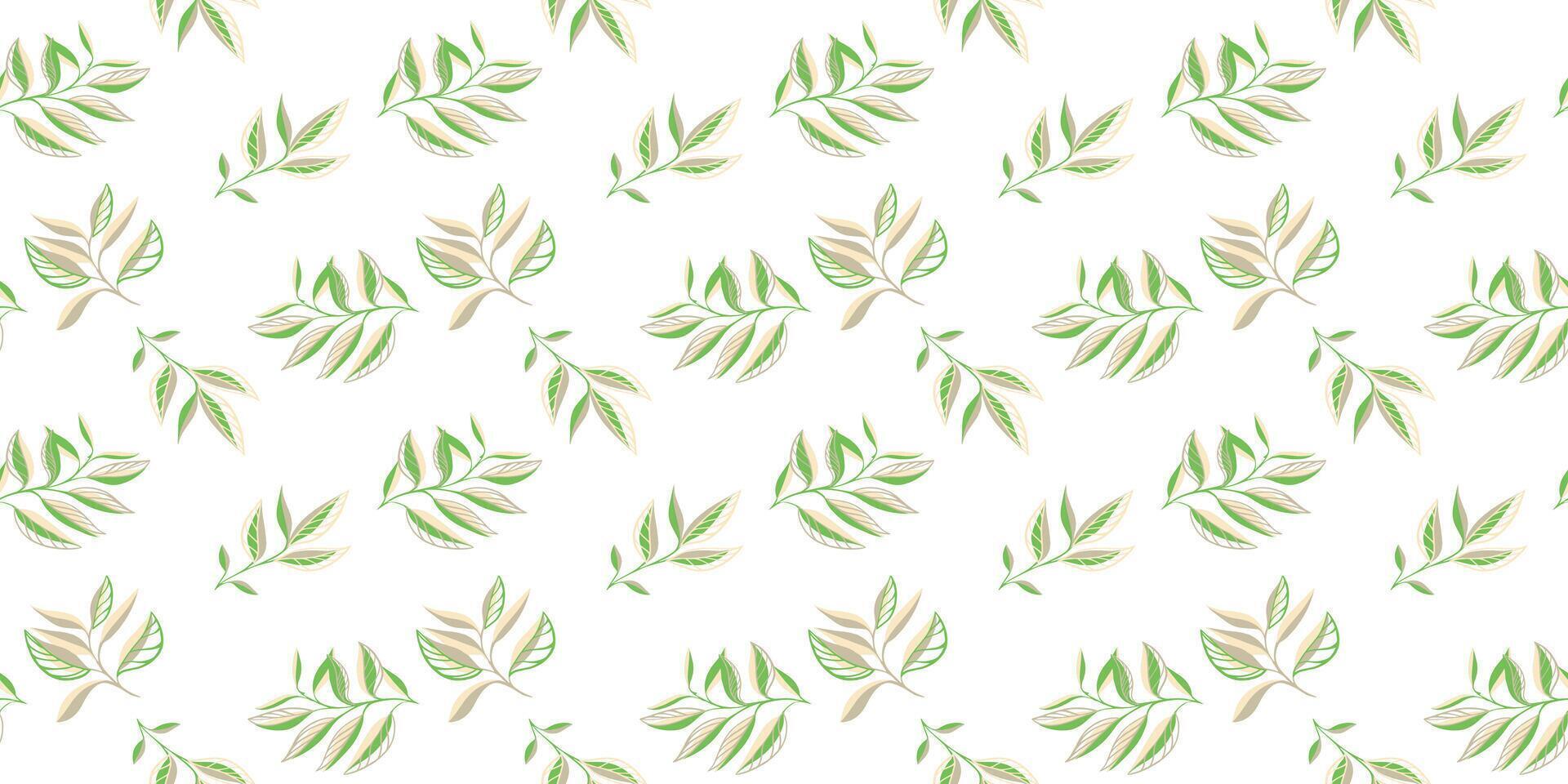 Green abstract shape branches leaves scattered randomly on a seamless pattern. Creative tiny tropical plants print on a light background. hand drawing sketch. Design for fabric textiles vector