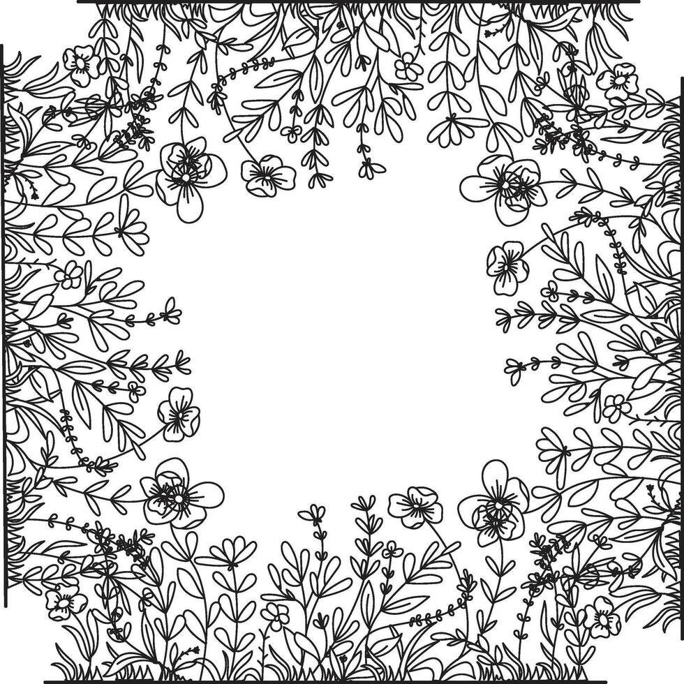Border or frame made of wildflowers and herbs. Decorative frame for printing on fabric, ribbons and paper. vector