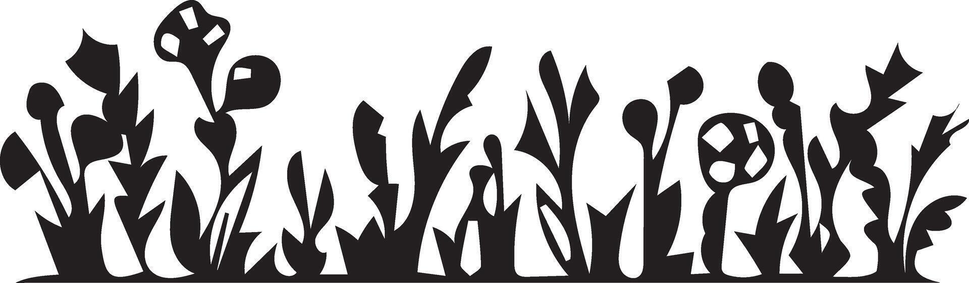 Hand-drawn wildflowers meadow. Black and white doodle wildflowers and grass plants. Monochrome floral elements. vector