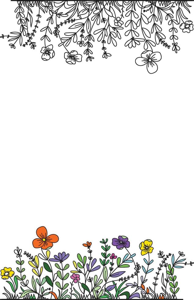 Border or frame made of wildflowers and herbs. Decorative frame for printing on fabric, ribbons and paper. vector