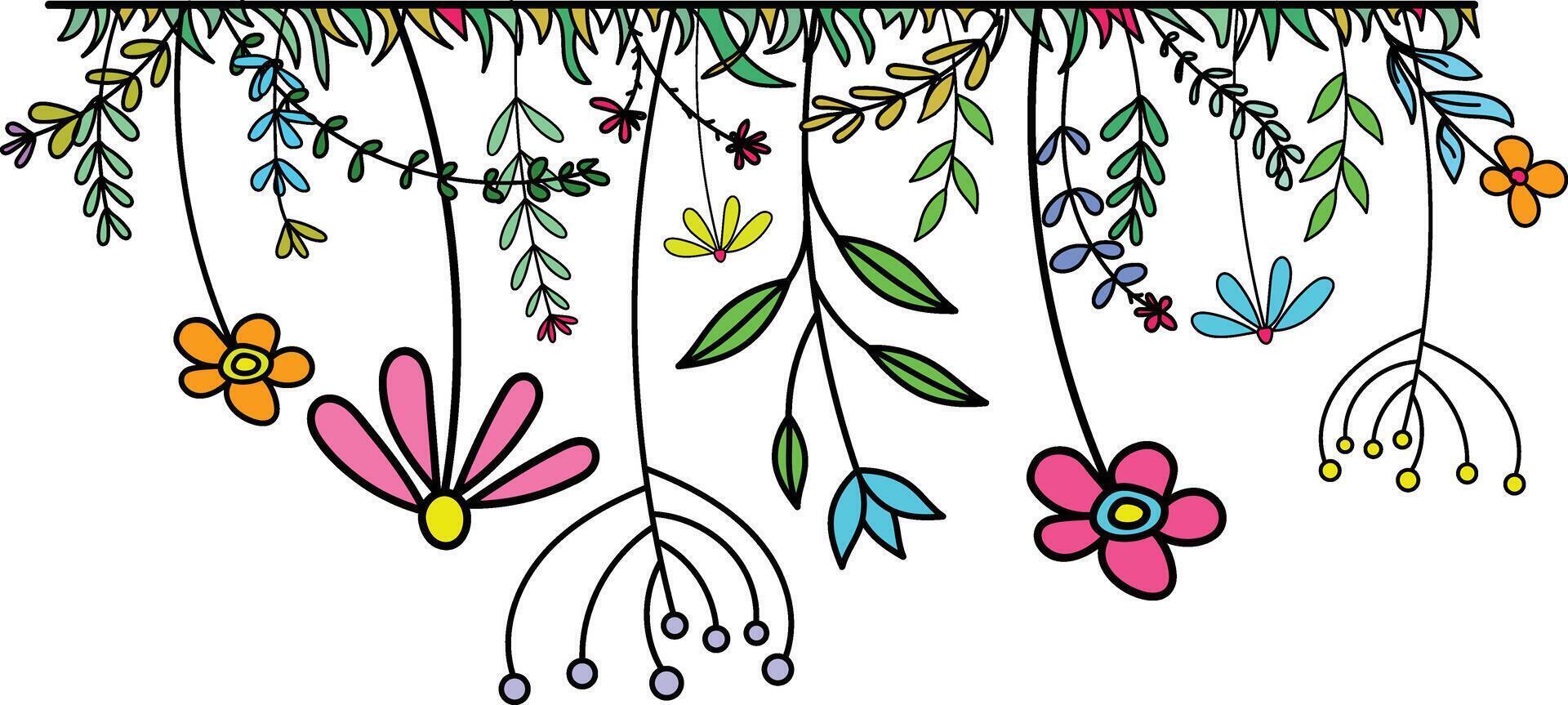 Hand-drawn wildflowers meadow. Black and white doodle wildflowers and grass plants. Monochrome floral elements. vector