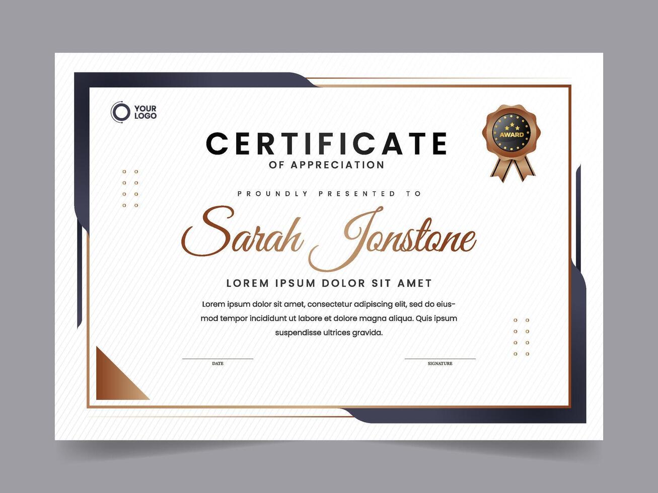 Modern elegant gold certificate template with badge design vector