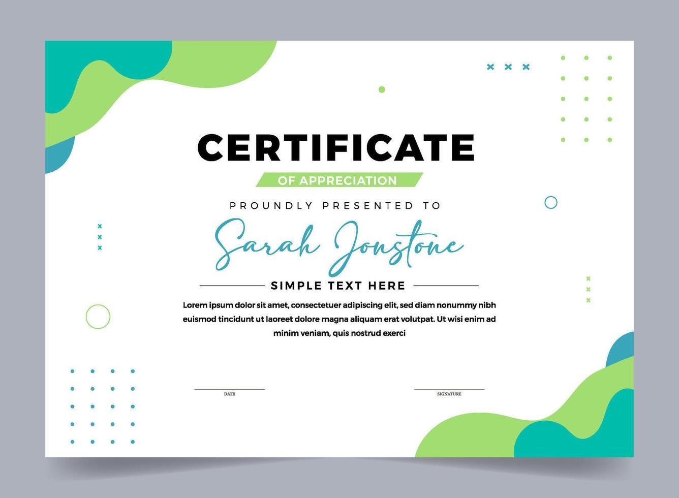 Simple and modern certificate design template with memphis element vector