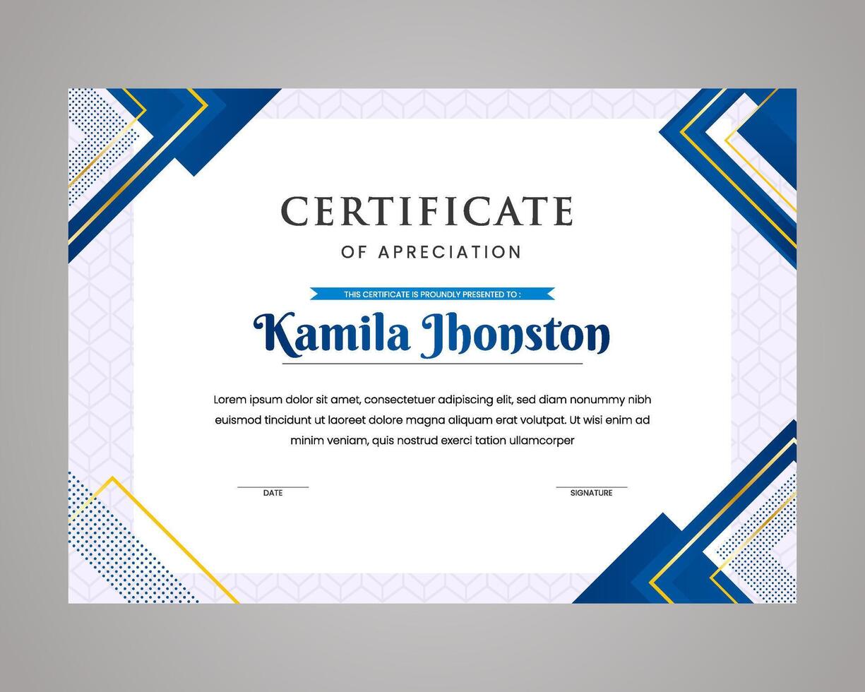 Certificate of appreciation template gold and blue color vector