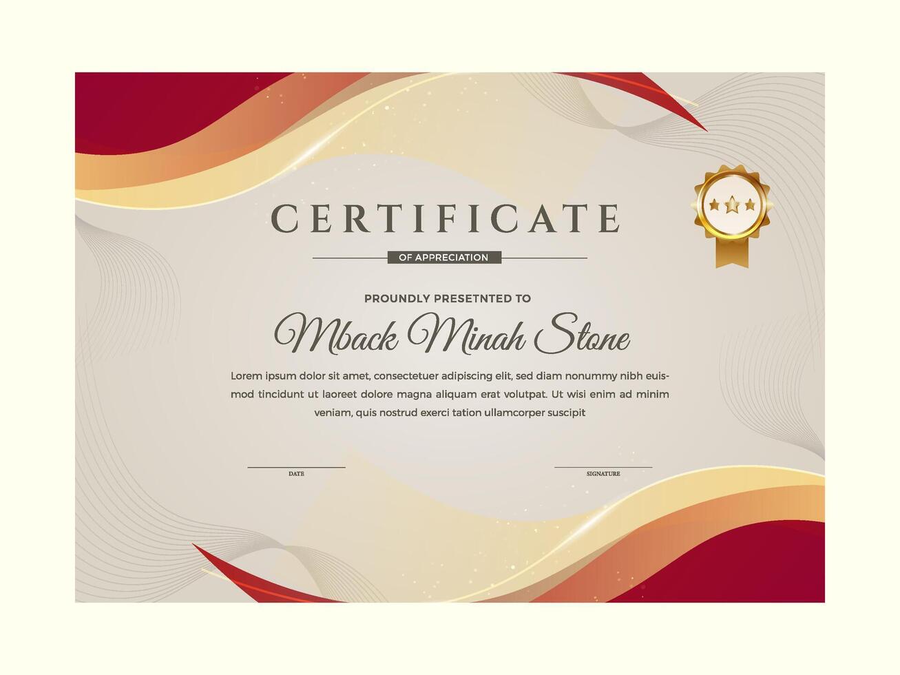 Modern elegant gold certificate template with badge design vector