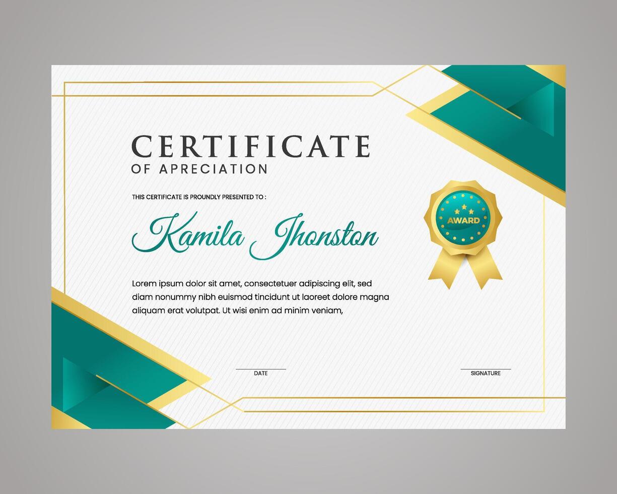 Modern elegant gold certificate template with badge design vector