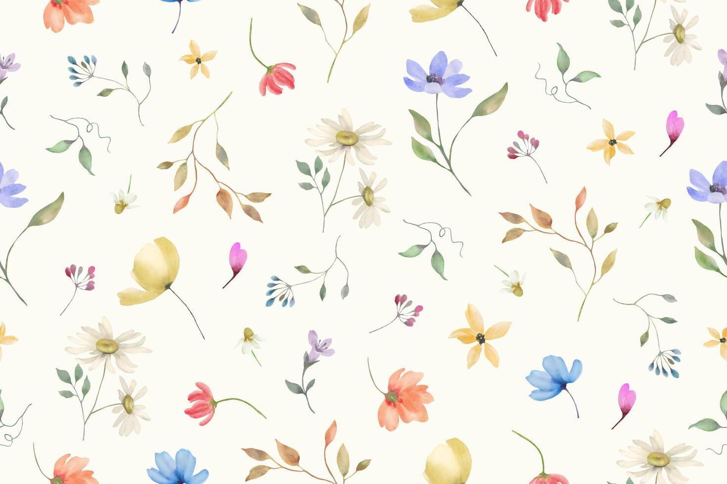 Seamless watercolor pattern. Hand drawn floral illustration isolated on pastel background. vector