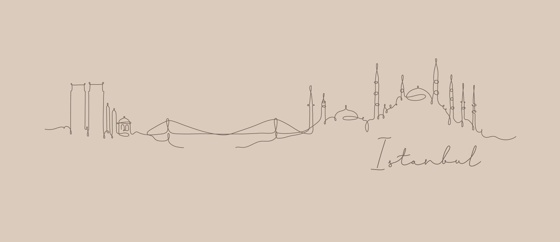 City silhouette Istanbul in pen line style drawing with brown lines on beige background vector