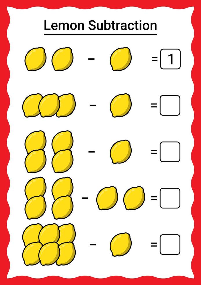 Lemon Subtraction Worksheet for Kids vector