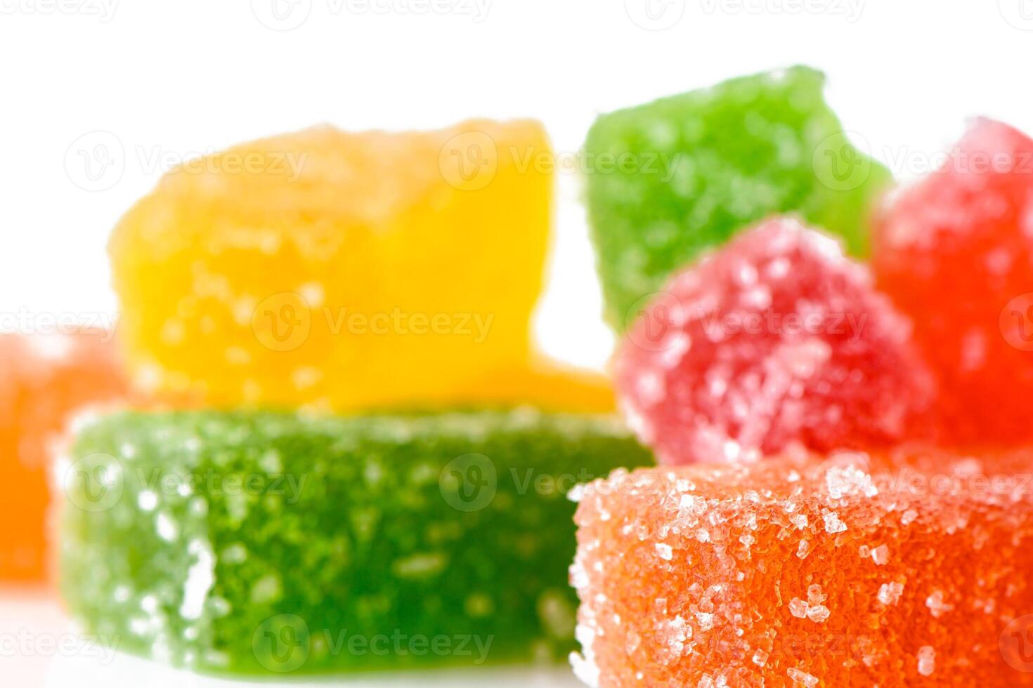 Soft candies, multi-colored marmalade, long, close-up, selective focus photo