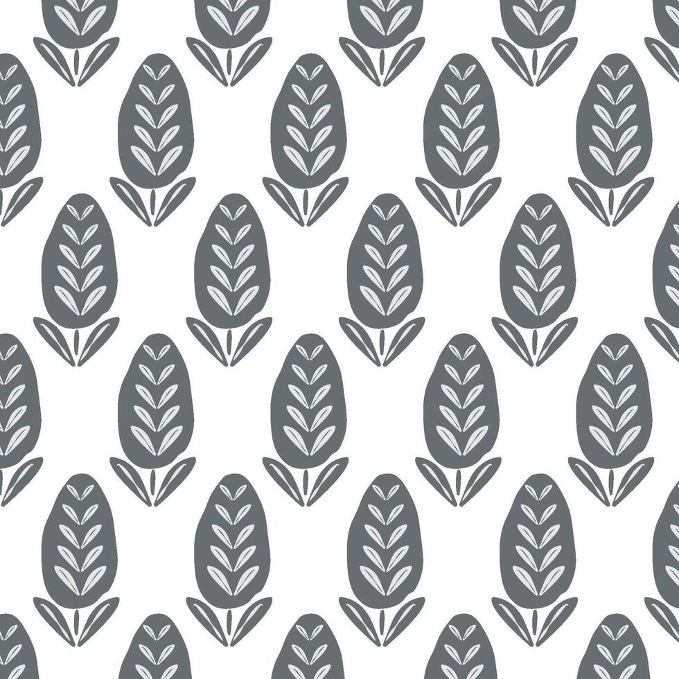 Seamless pattern with hand drawn leaves, in scandinavian style Black and white outline background .Simple minimalistic background for web, pint, wallpaper, wrapping paper, textile, scrapbooking. vector