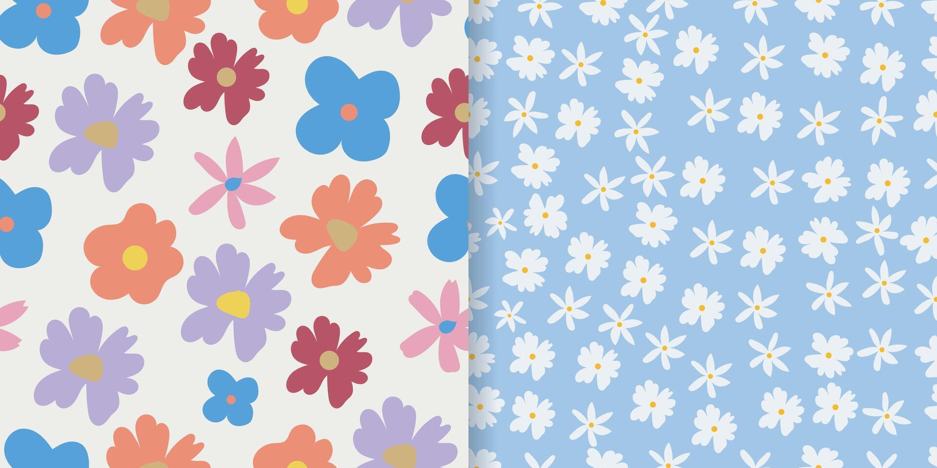 seamless patterns set flowers different background and flowers spring and summer collection vector