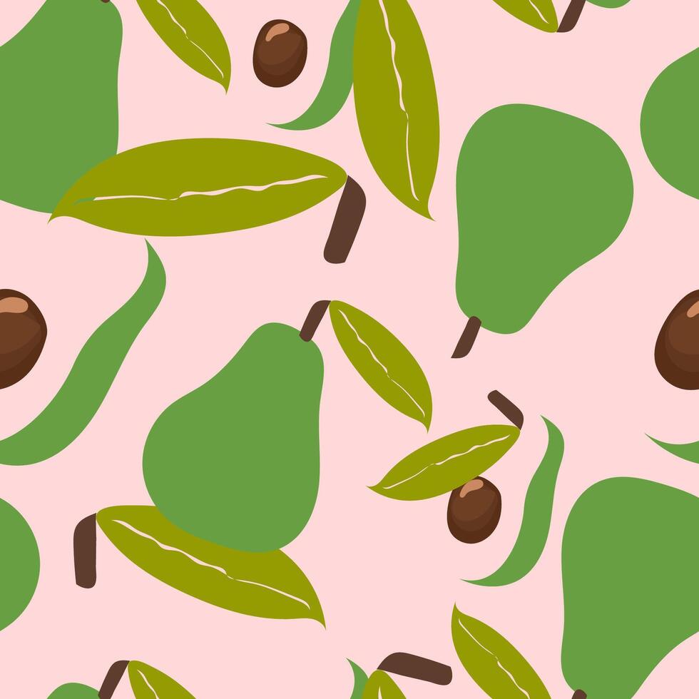 Avocado fruit seamless pattern hand-drawn repeat background for summer colorful fabric vector