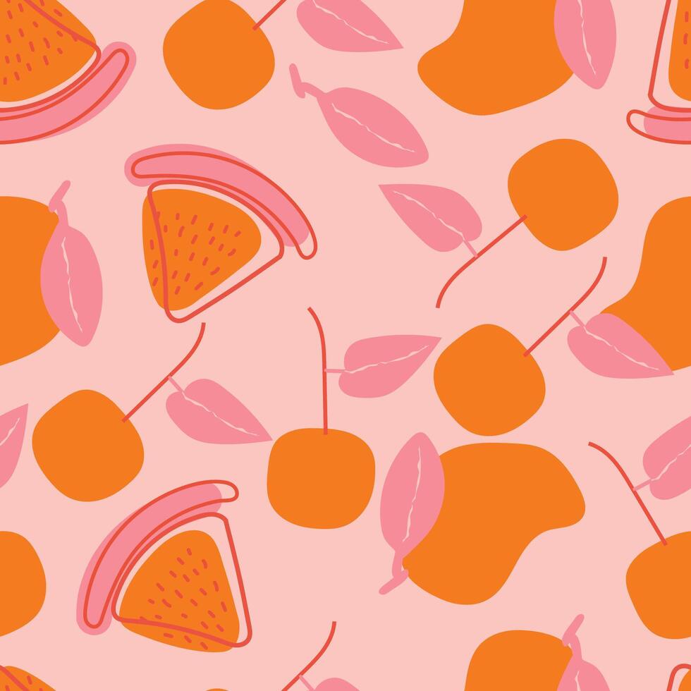fruit seamless pattern hand-drawn repeat background for summer colorful fabric vector