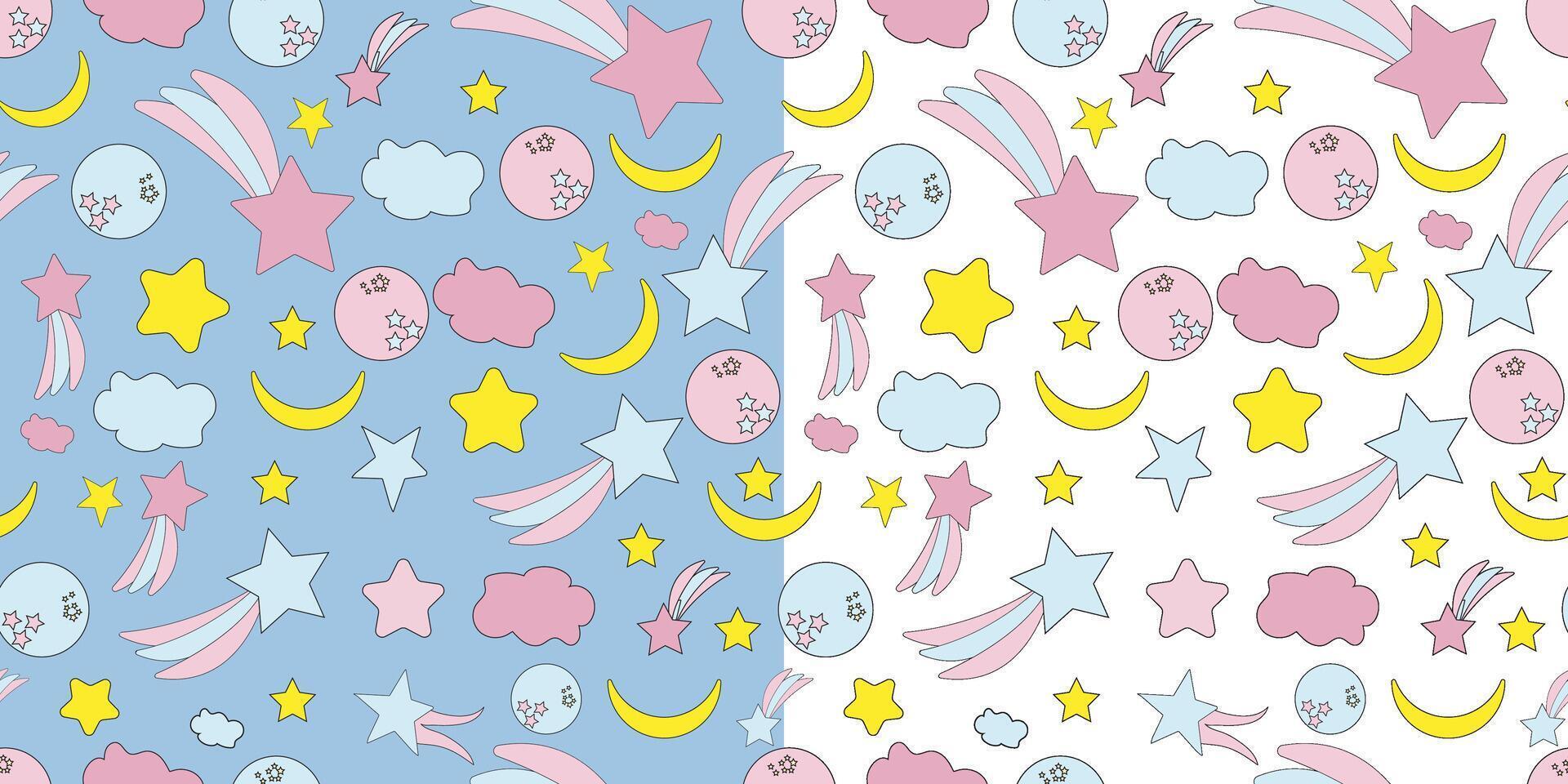 hand drawn cute seamless pattern with stars, moon, planet vector