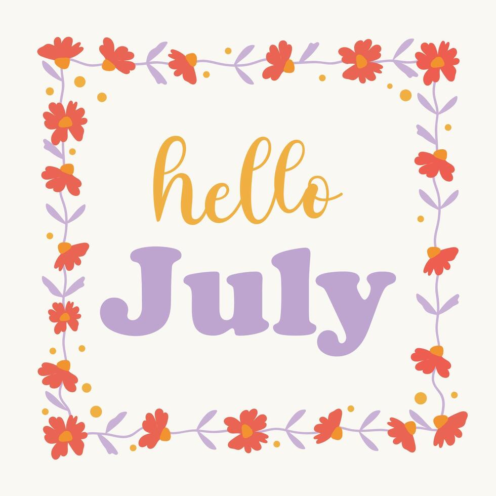 Hello july lettering white background illustration vector