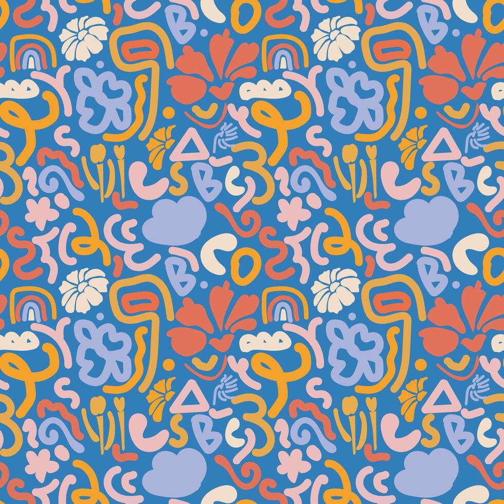 Hand drawn seamless pattern with multicolor abstract shapes vector