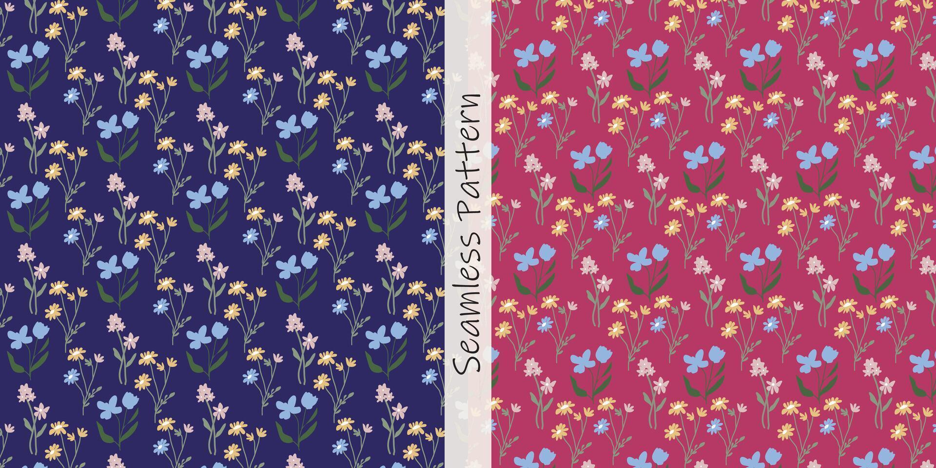 Floral seamless patterns set with cute small flowers vector