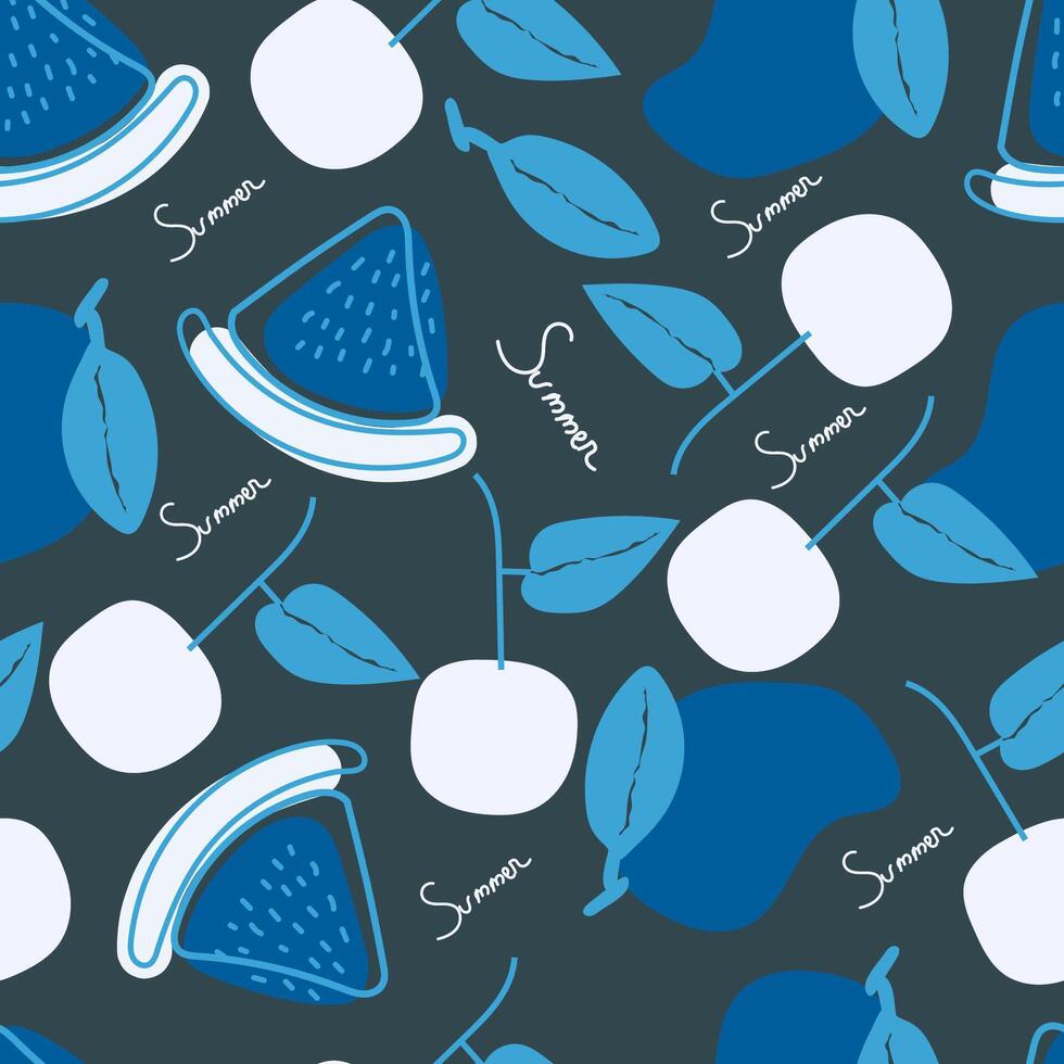 fruit seamless pattern hand-drawn repeat background for summer colorful fabric vector