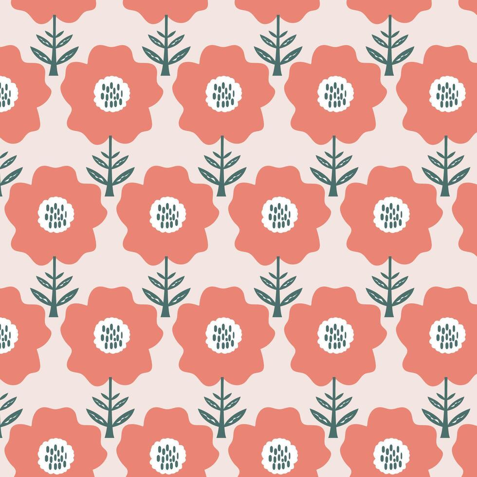 Seamless childish pattern with flowers in cartoon style perfect for fabric wrapping textile vector
