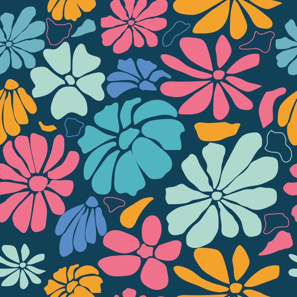 hand drawn seamless floral pattern colorful groove flowers background vector