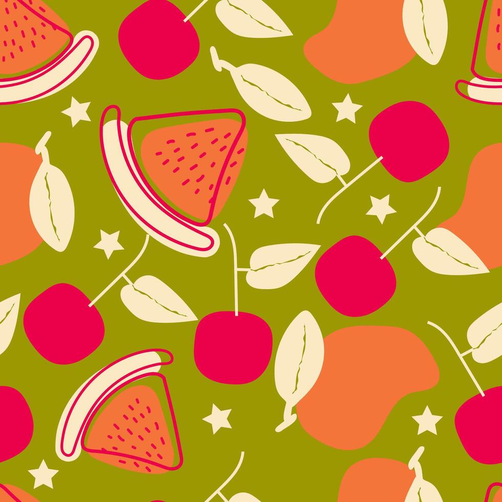 fruit seamless pattern hand-drawn repeat background for summer colorful fabric vector
