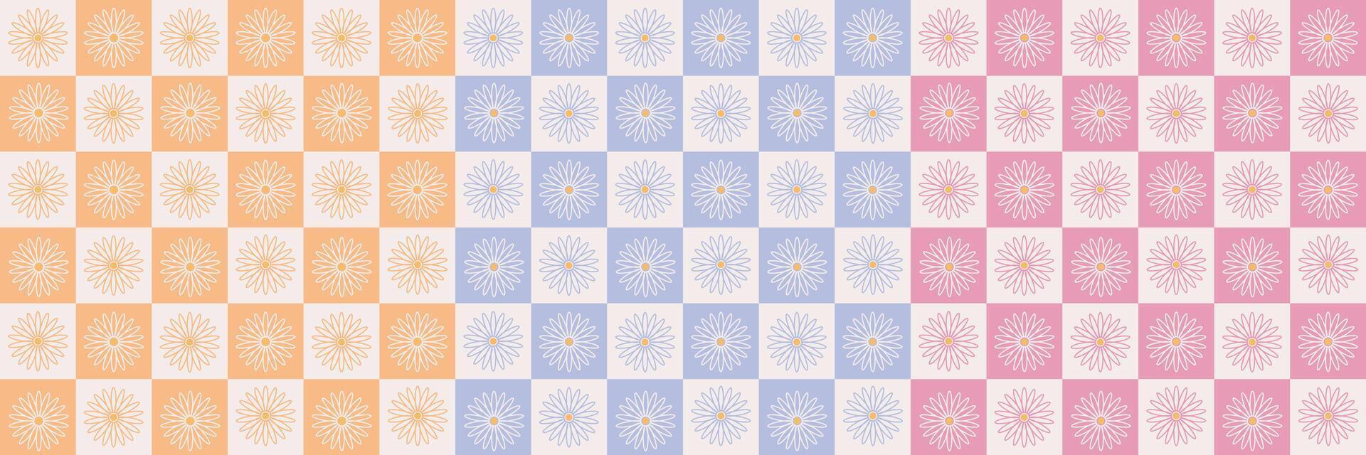 Retro floral groovy seamless pattern set background, textile, stationery, wrapping paper vector