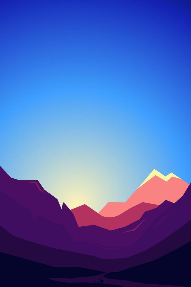 Flat Design Morning Silhouette Landscape With mountain and lake vector