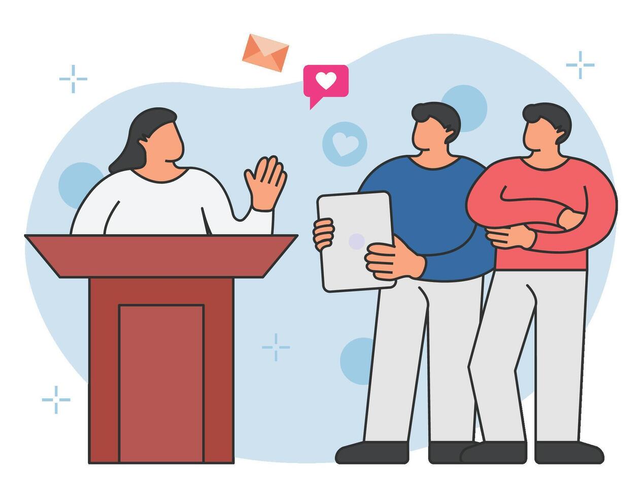 Employees giving speech on podium illustration vector