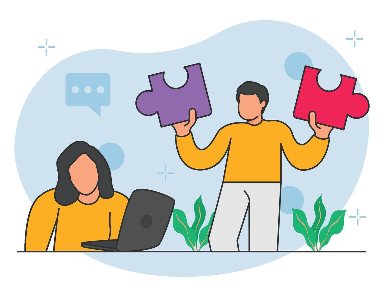 Employees solving business puzzles illustration vector