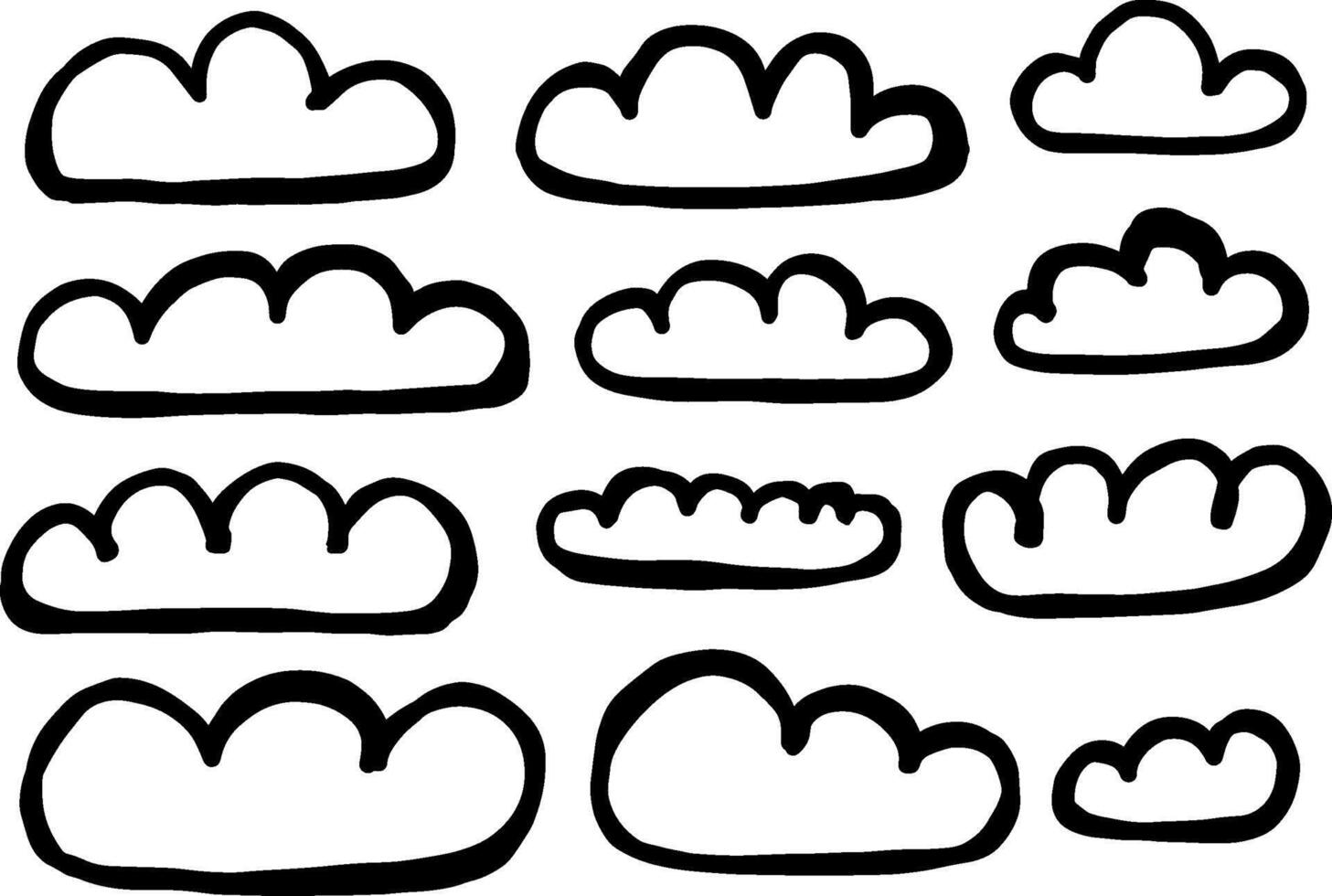 a set of black and white doodles of various shapes, cloud vector
