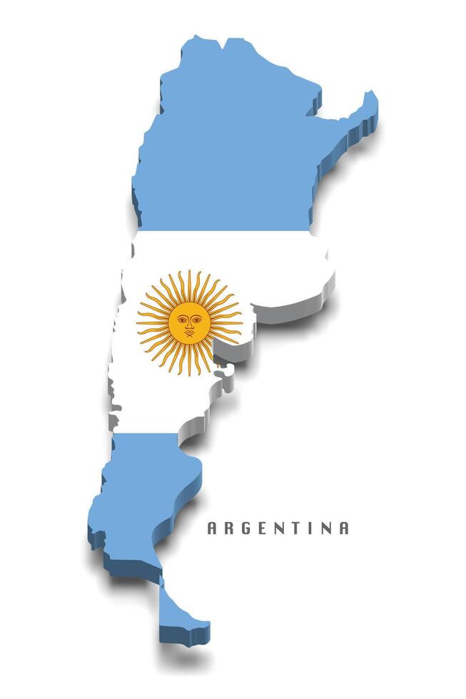 Argentina 3d flag map on white background vector