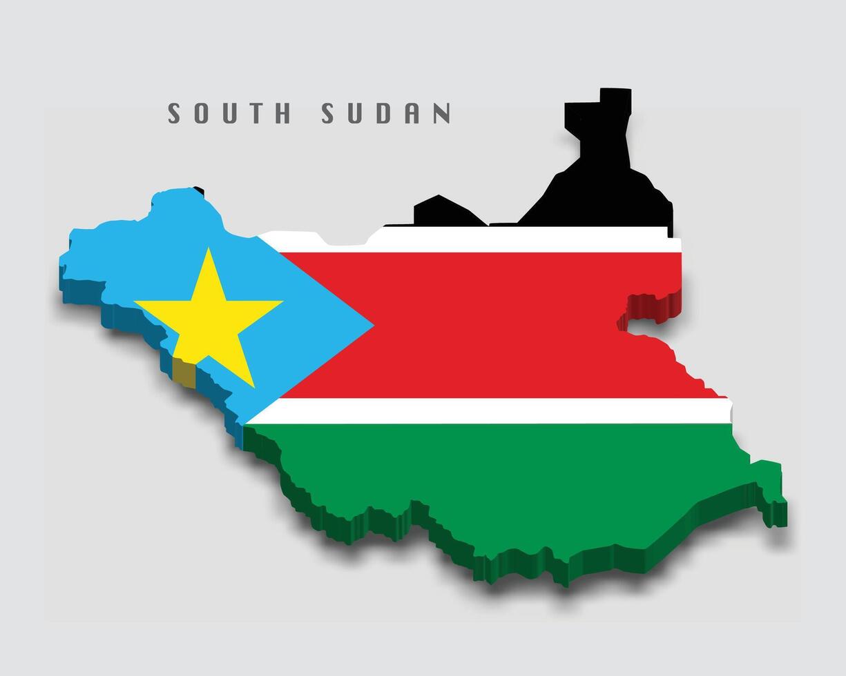 South Sudan 3d flag map on grey background vector