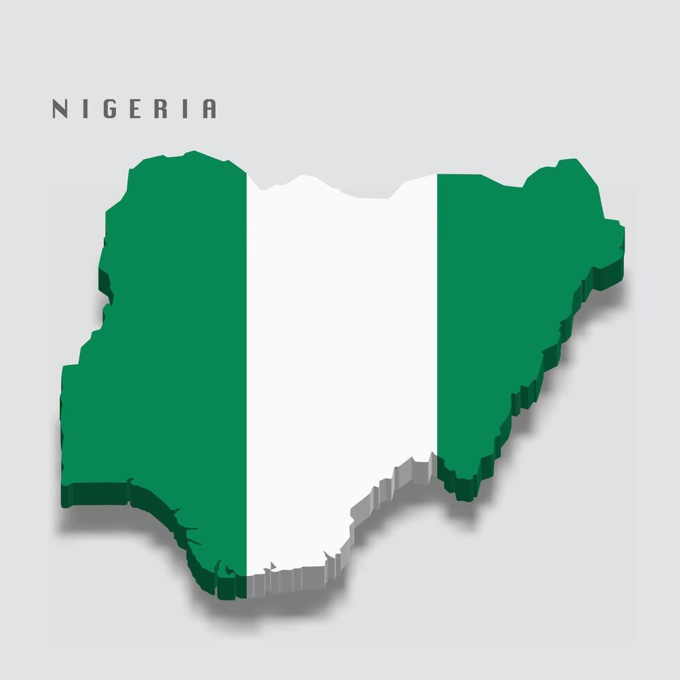 Nigeria 3d flag map on white background vector