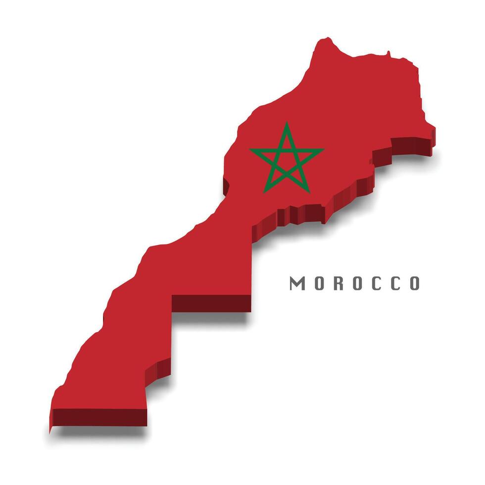 Morocco 3d flag map on white background vector