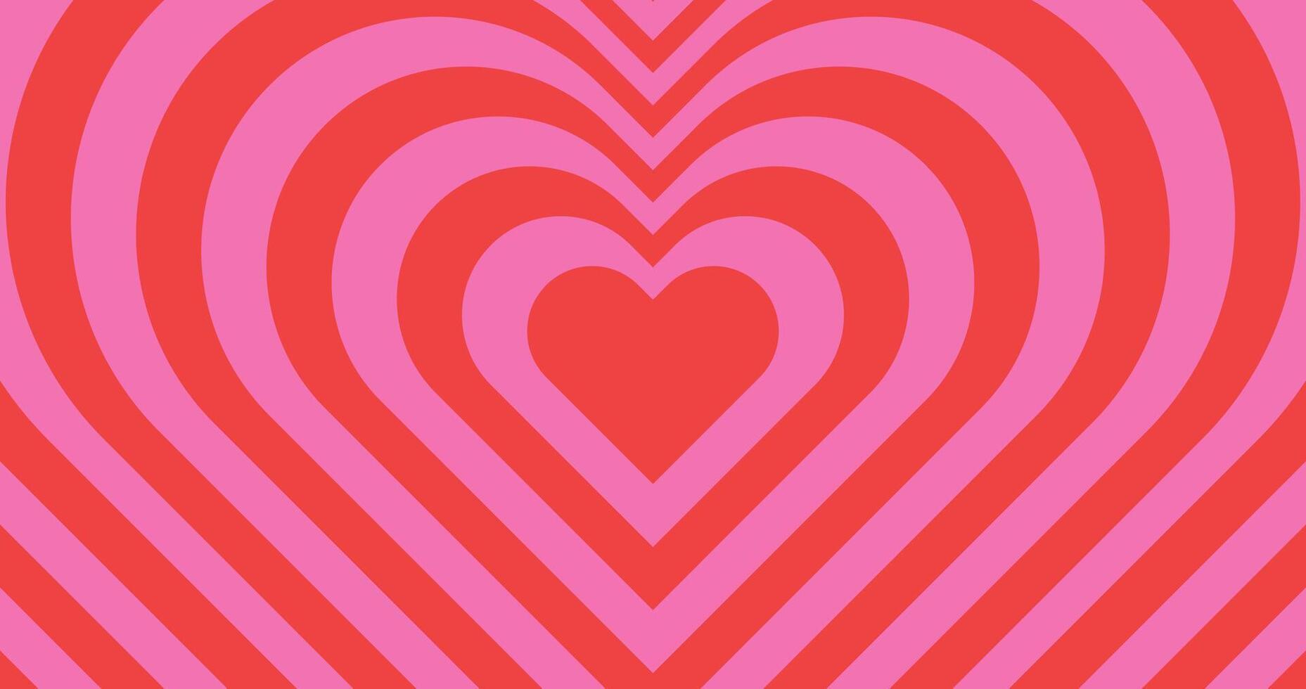Abstract retro background with tunnel red heart in trendy 70s, 80s style. Monochrome horizontal wallpaper. vector