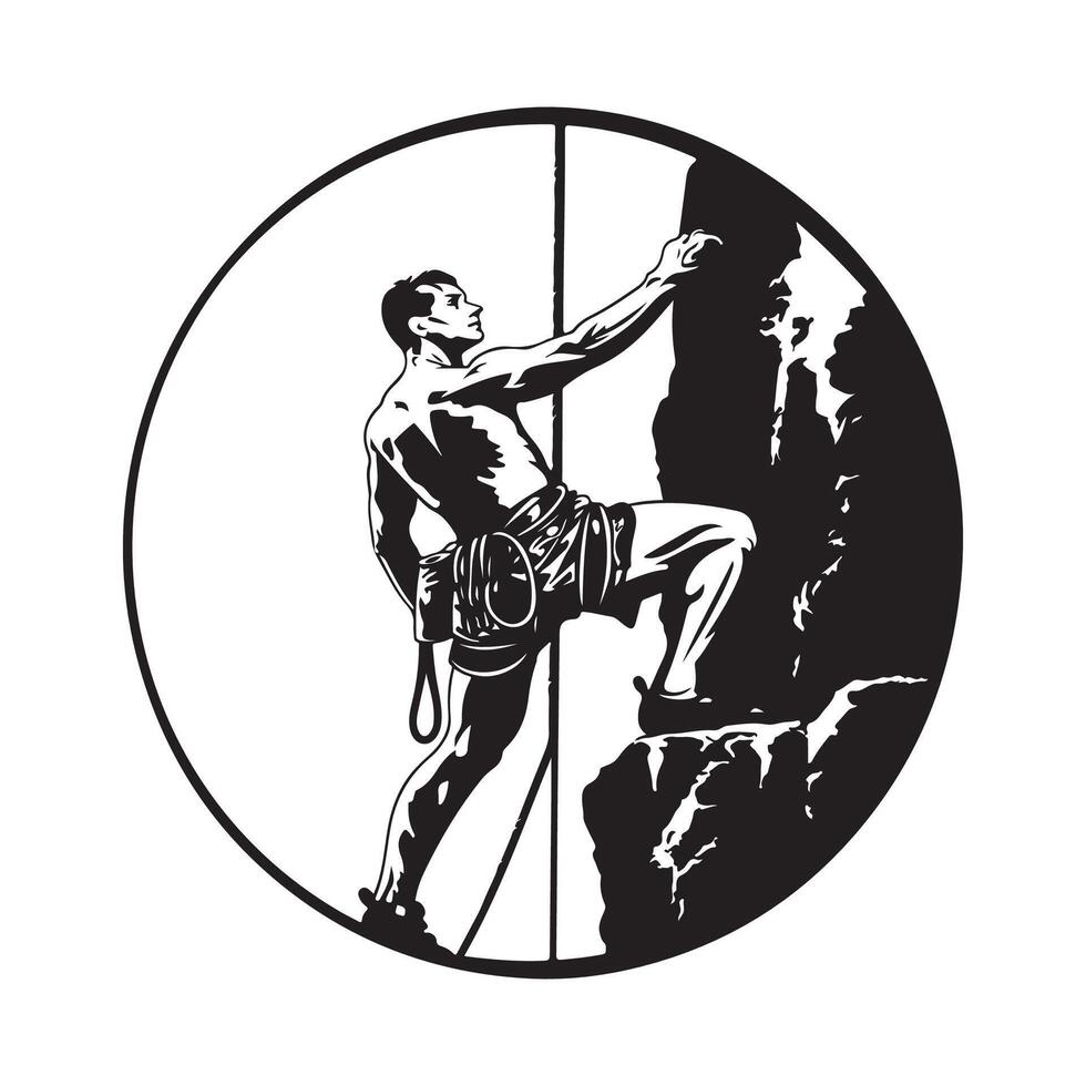 Rock Mountain Climbing Logo Template on circle isolated on white vector