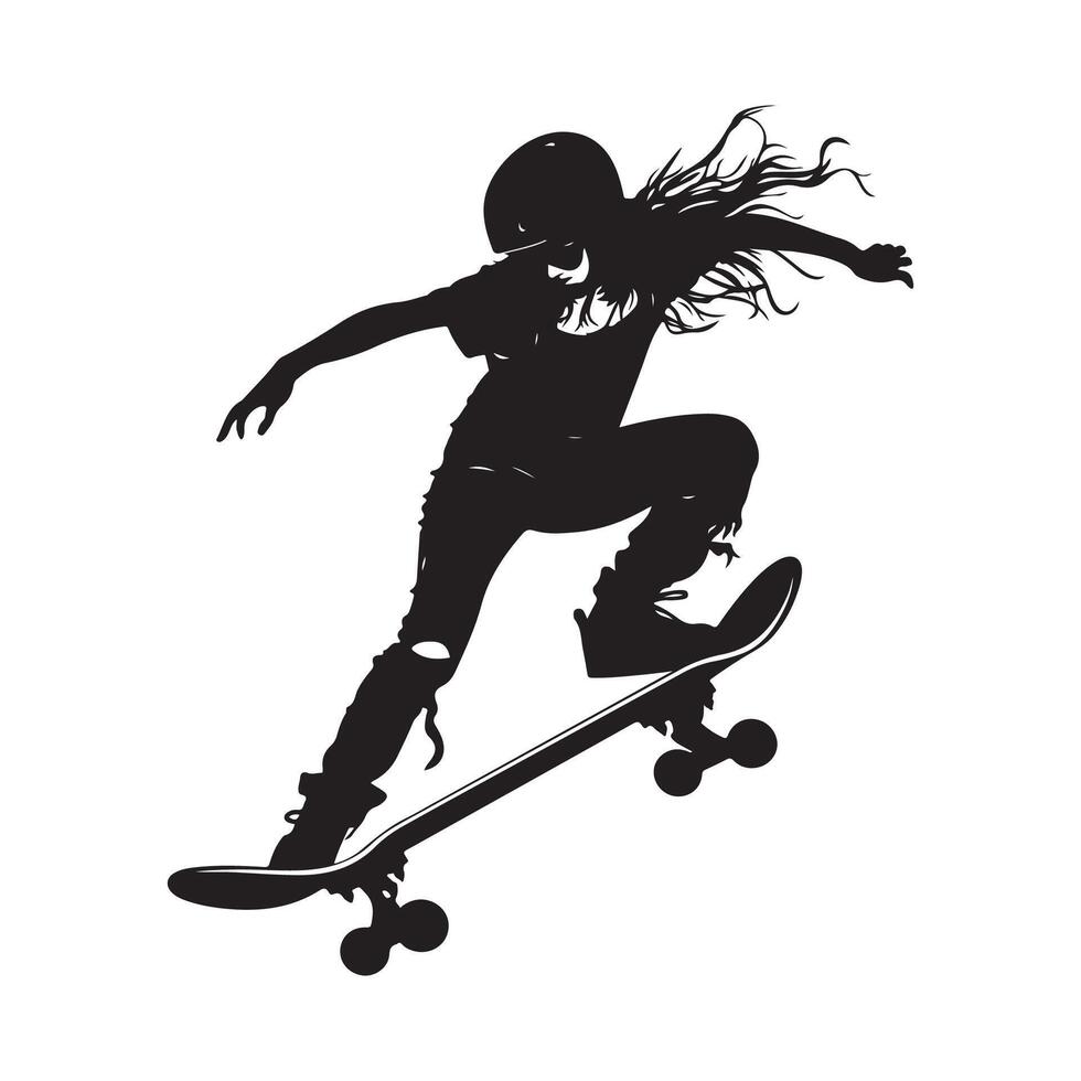 Black silhouette of girl on skateboard isolated on white vector