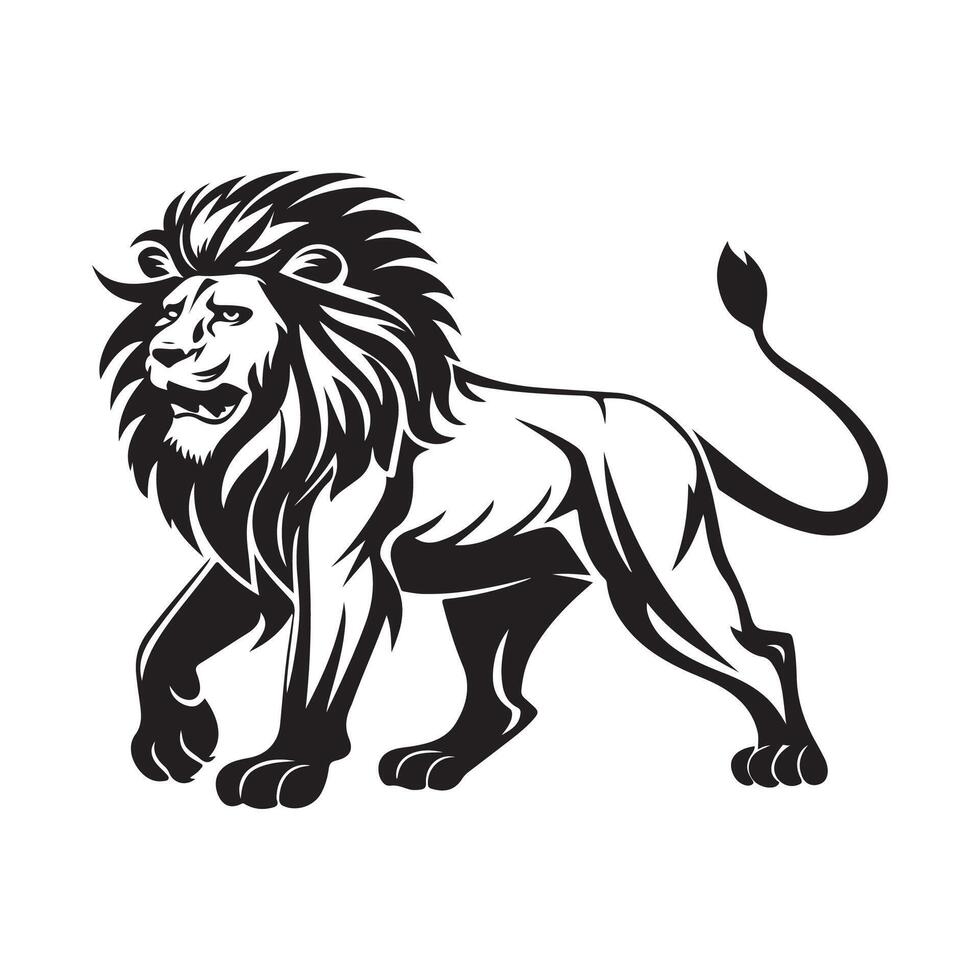 Lion logo design illustration, emblem design silhouette isolated on white background vector
