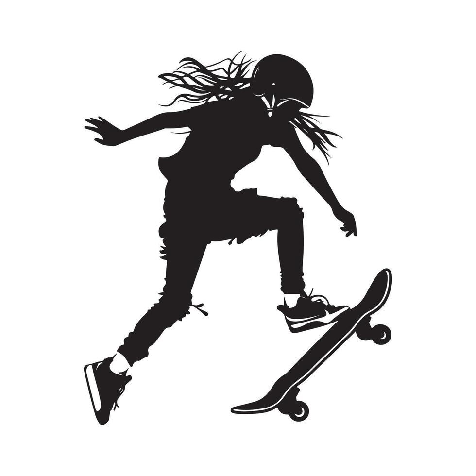 girl on skateboard silhouette image in black Stock design Image vector