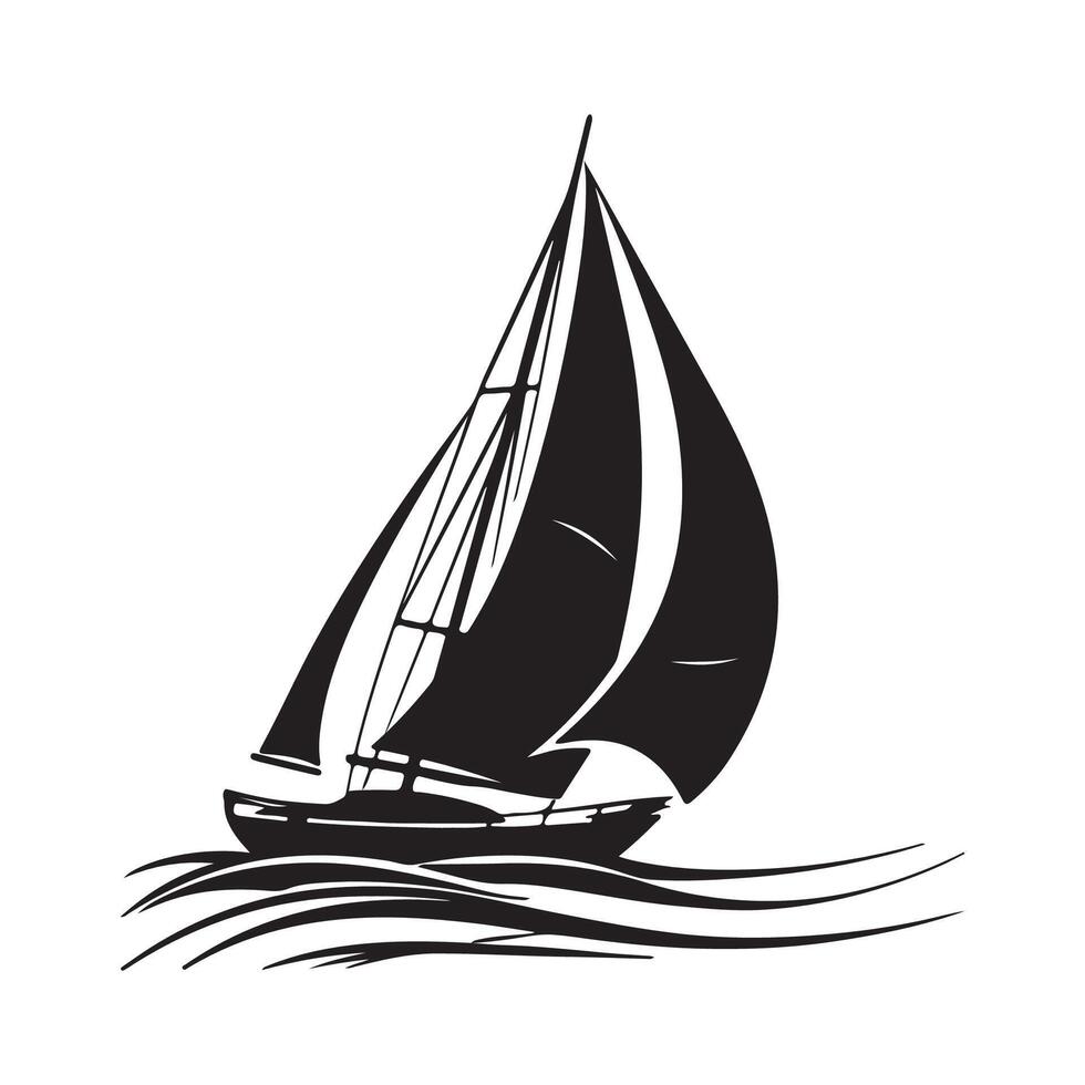 Sailboat boat on sea ocean wave with logo design vector