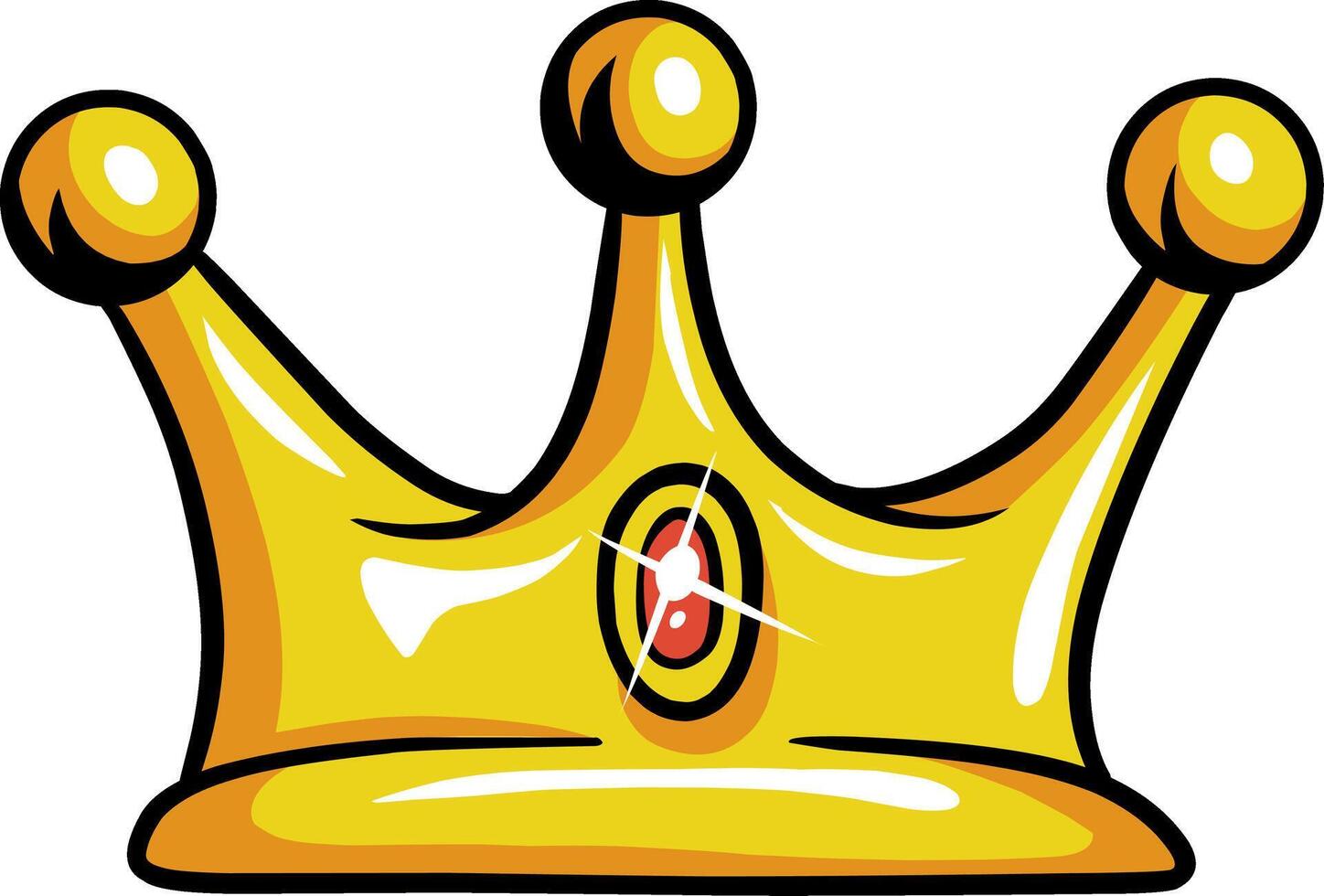 King's crown gold with oval ruby decoration, cartoon isolated illustration vector