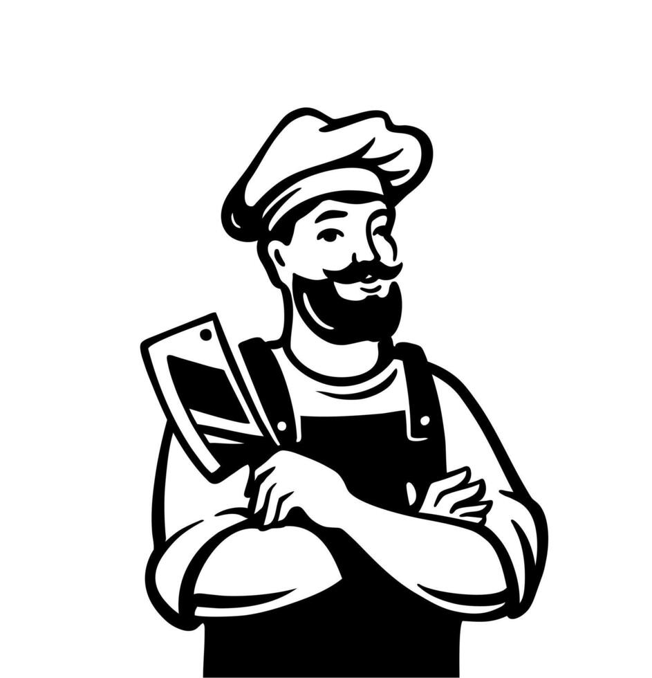 Butcher Man with beard and large knife vector
