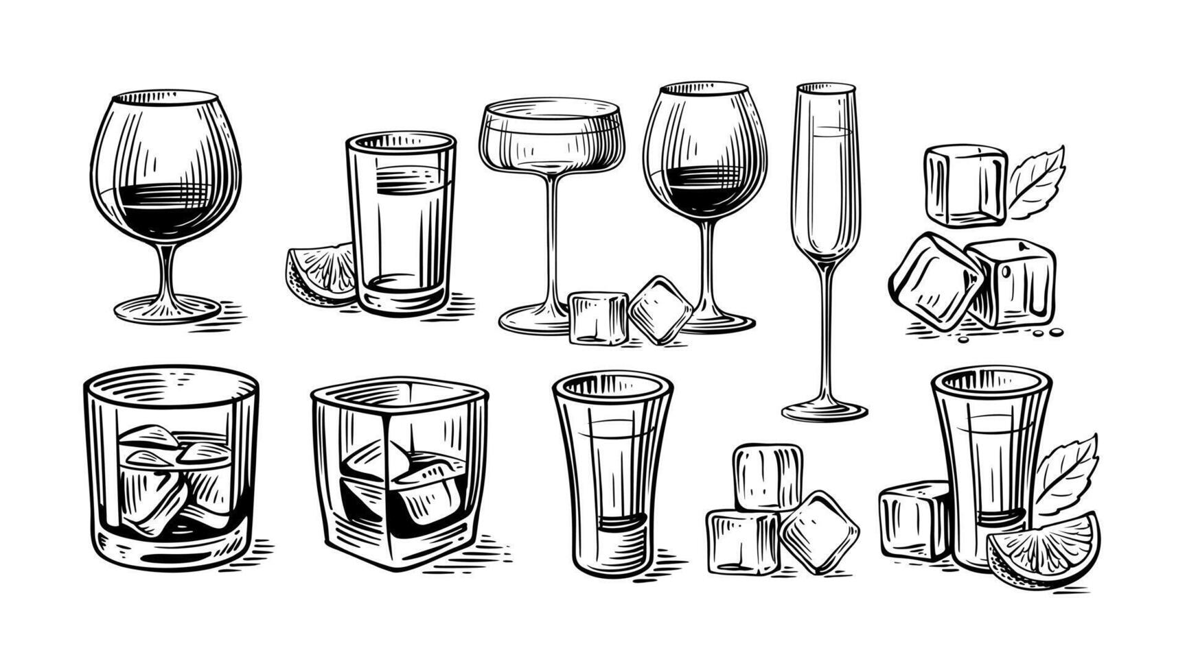 Cocktails and alcoholic drinks. set vector