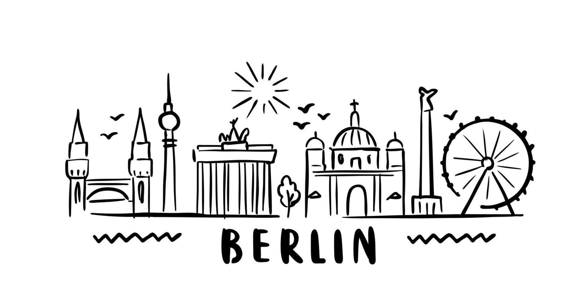 city of Berlin in sketch style on white vector